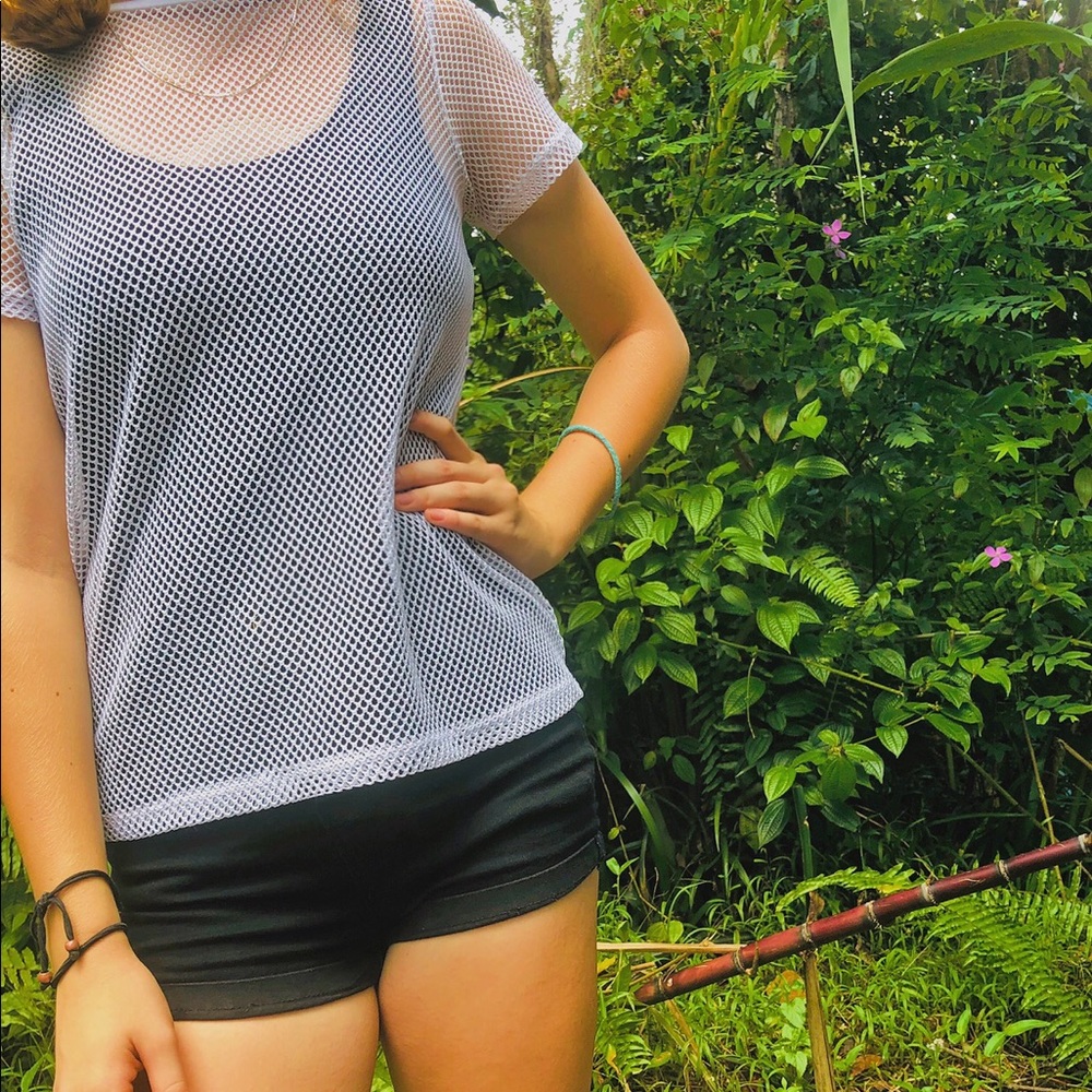 white fish net t-shirt